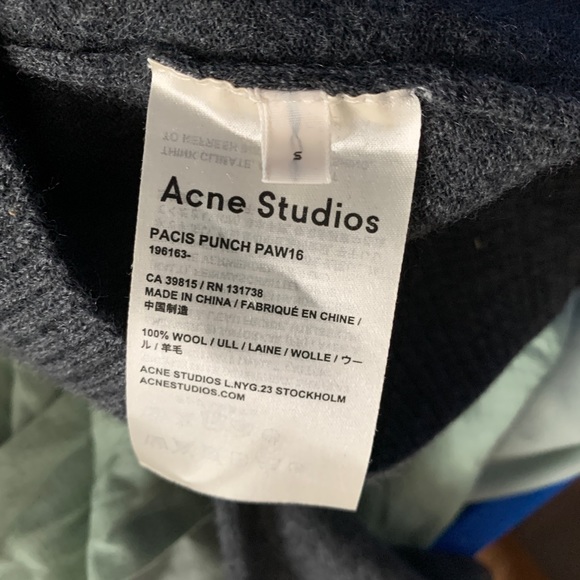 Acne Studios Pacis Punch Paris Charcoal Grey Crewneck sweater Size Small S - Picture 7 of 7